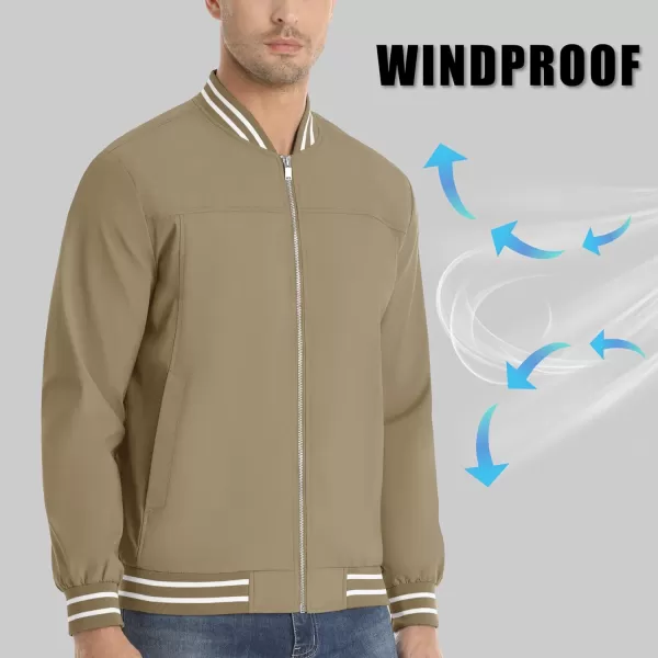 MAGNIVIT Mens Bomber Jacket Spring Fall Lightweight Varsity Windbreaker JacketKhaki