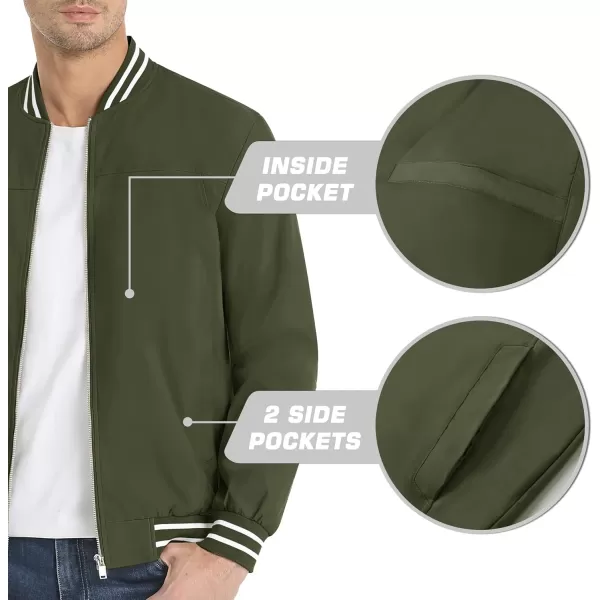 MAGNIVIT Mens Bomber Jackets Lightweight Jacket Varsity Flight Jacket Baseball Windbreaker Water Resistant Spring AutumnArmy Green