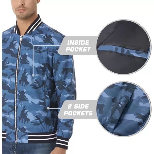 MAGNIVIT Mens Bomber Jackets Lightweight Jacket Varsity Flight Jacket Baseball Windbreaker Water Resistant Spring AutumnCamo Blue