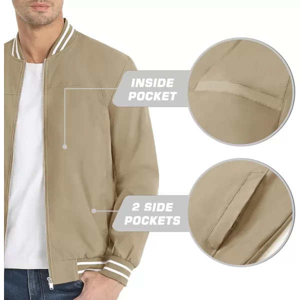 MAGNIVIT Mens Bomber Jackets Lightweight Jacket Varsity Flight Jacket Baseball Windbreaker Water Resistant Spring AutumnKhaki