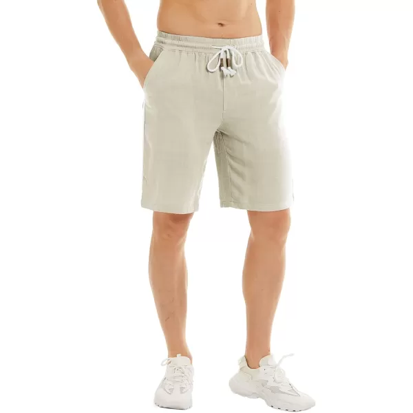 MAGNIVIT Mens Casual Linen Cotton Shorts Classic Fit Summer Beach Shorts with PocketsBeige