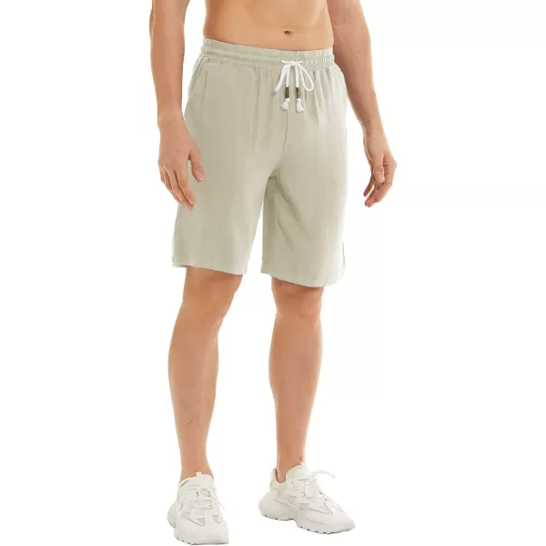 MAGNIVIT Mens Casual Linen Cotton Shorts Classic Fit Summer Beach Shorts with PocketsBeige