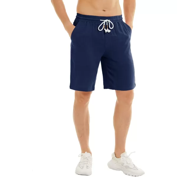 MAGNIVIT Mens Casual Linen Cotton Shorts Classic Fit Summer Beach Shorts with PocketsNavy Blue