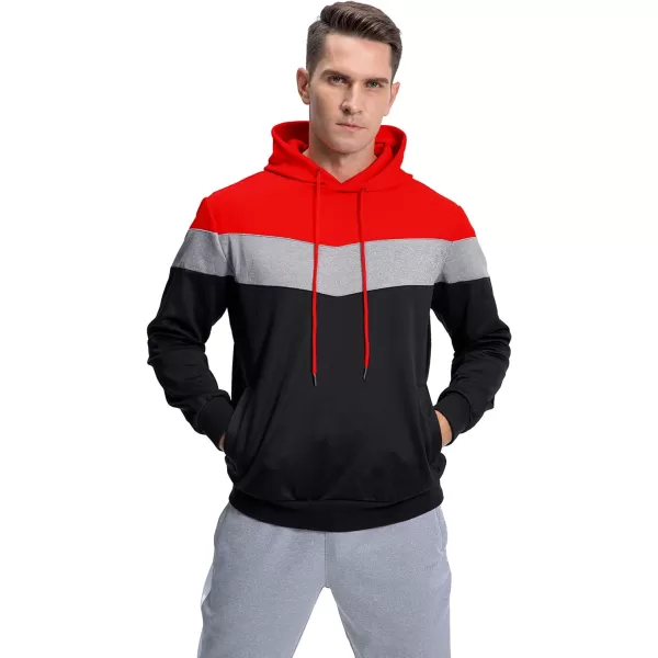 MAGNIVIT Mens Color Block Pullover Hoodies Athletic Hooded Sweatshirts with PocketsRed