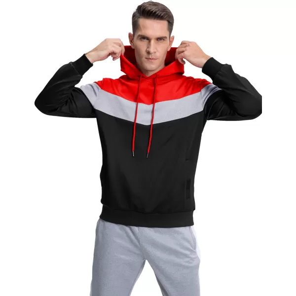 MAGNIVIT Mens Color Block Pullover Hoodies Athletic Hooded Sweatshirts with PocketsRed