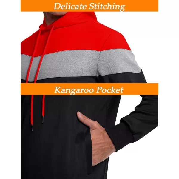 MAGNIVIT Mens Color Block Pullover Hoodies Athletic Hooded Sweatshirts with PocketsRed