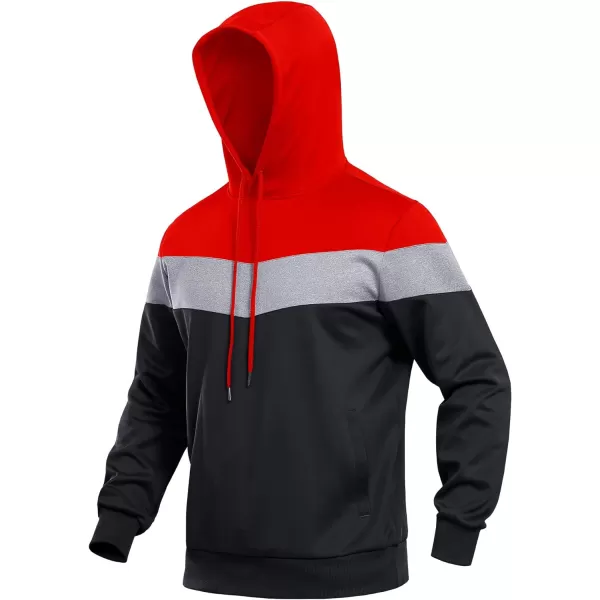 MAGNIVIT Mens Color Block Pullover Hoodies Athletic Hooded Sweatshirts with PocketsRed