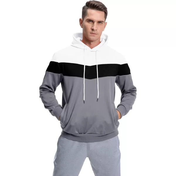 MAGNIVIT Mens Color Block Pullover Hoodies Athletic Hooded Sweatshirts with PocketsWhite