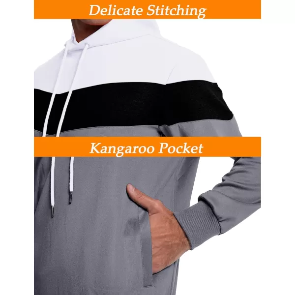 MAGNIVIT Mens Color Block Pullover Hoodies Athletic Hooded Sweatshirts with PocketsWhite