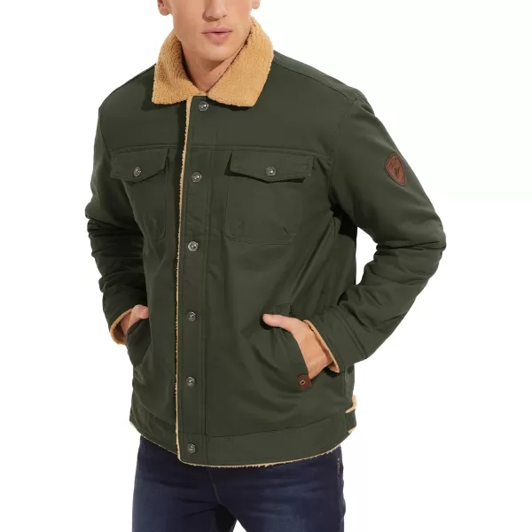 MAGNIVIT Mens Cotton Cargo Jacket Winter Sherpa Fleece Lined Work Jacket Coats with 5 PocketsArmy Green