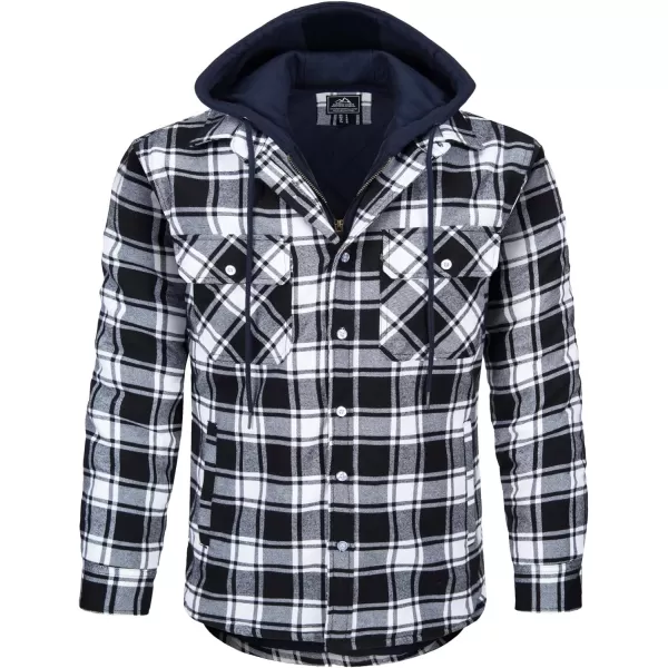 MAGNIVIT Mens Flannel Shirt Jacket with 5 Pockets Winter Thicken Plaid Quilted Lined Coats Hoodie with Removable HoodBlack