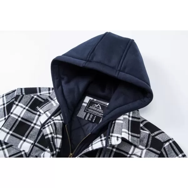 MAGNIVIT Mens Flannel Shirt Jacket with 5 Pockets Winter Thicken Plaid Quilted Lined Coats Hoodie with Removable HoodBlack