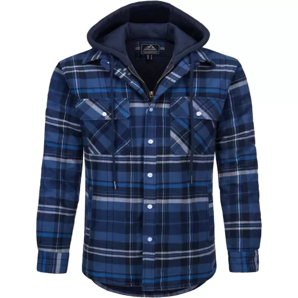 MAGNIVIT Mens Flannel Shirt Jacket with 5 Pockets Winter Thicken Plaid Quilted Lined Coats Hoodie with Removable HoodBlue Grey