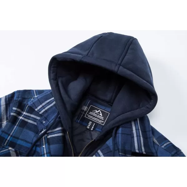 MAGNIVIT Mens Flannel Shirt Jacket with 5 Pockets Winter Thicken Plaid Quilted Lined Coats Hoodie with Removable HoodBlue Grey