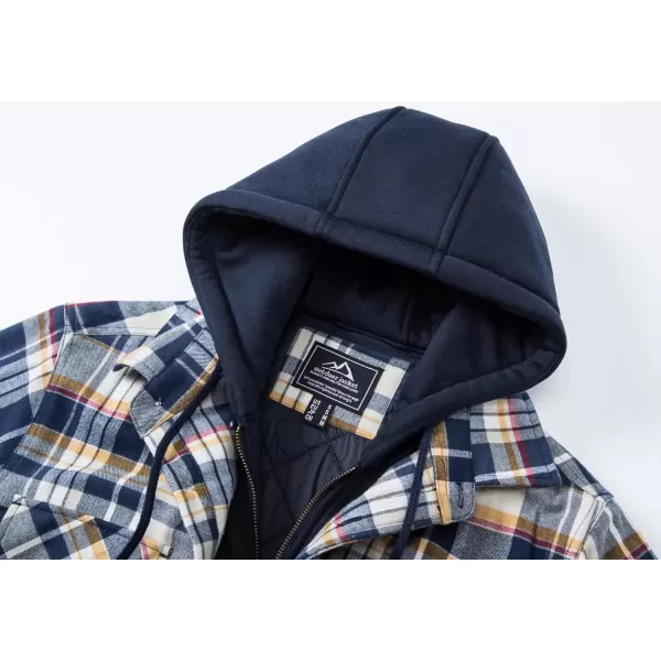 MAGNIVIT Mens Flannel Shirt Jacket with 5 Pockets Winter Thicken Plaid Quilted Lined Coats Hoodie with Removable HoodYellow