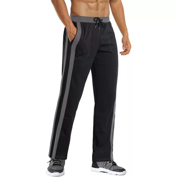 MAGNIVIT Mens Lightweight Athletic Pants Mesh Sweatpants Open Bottom with PocketsBlack Grey