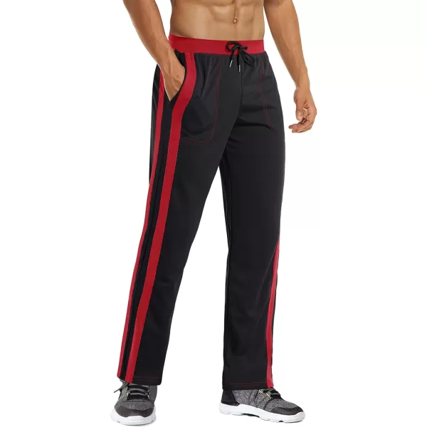 MAGNIVIT Mens Lightweight Athletic Pants Mesh Sweatpants Open Bottom with PocketsBlack Red