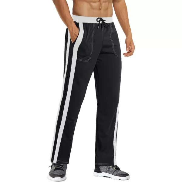 MAGNIVIT Mens Lightweight Athletic Pants Mesh Sweatpants Open Bottom with PocketsBlack White