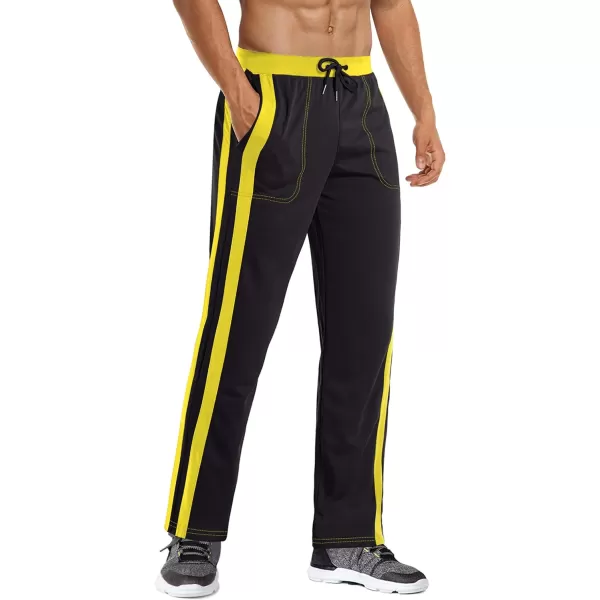 MAGNIVIT Mens Lightweight Athletic Pants Mesh Sweatpants Open Bottom with PocketsBlack Yellow