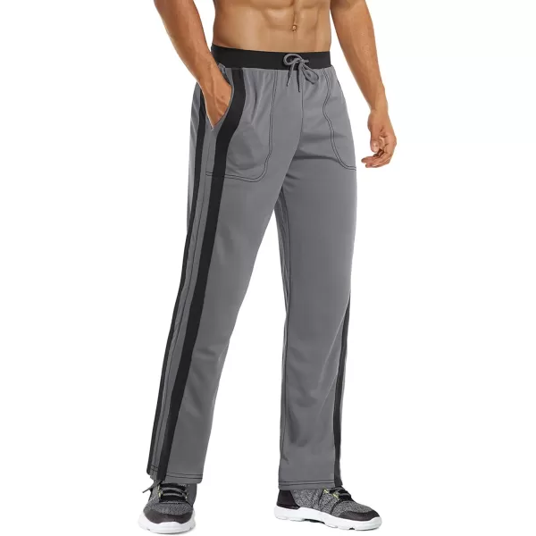 MAGNIVIT Mens Lightweight Athletic Pants Mesh Sweatpants Open Bottom with PocketsGrey