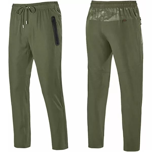 MAGNIVIT Mens Lightweight Sweatpants Open Bottom Quick Dry Running Joggers Athletic Pants with Zipper PocketsArmy Green