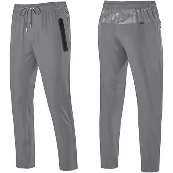 MAGNIVIT Mens Lightweight Sweatpants Open Bottom Quick Dry Running Joggers Athletic Pants with Zipper PocketsLight Grey