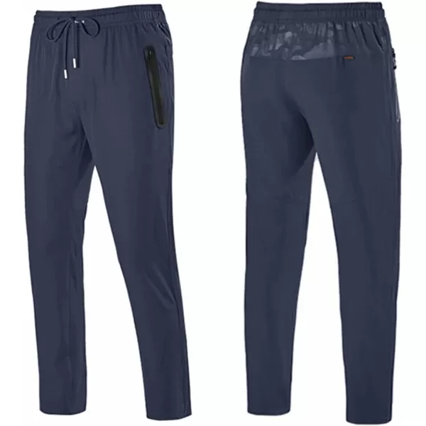 MAGNIVIT Mens Lightweight Sweatpants Open Bottom Quick Dry Running Joggers Athletic Pants with Zipper PocketsNavy Blue