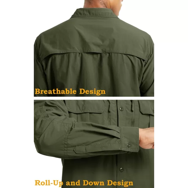 MAGNIVIT Mens Long Sleeve Shirts UPF 50 Sun Protection Button Down Hiking Fishing Work ShirtsArmy Green