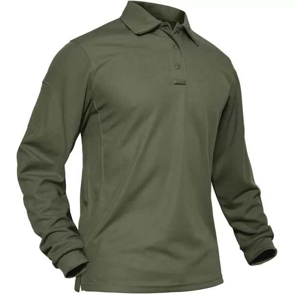 MAGNIVIT Mens Military Long Sleeve Shirt Outdoor Performance Tactical Army Combat Polo ShirtsArmy Green