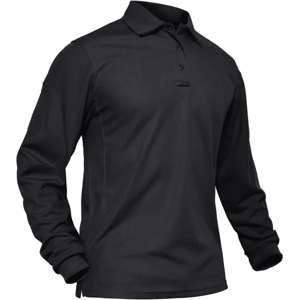 MAGNIVIT Mens Military Long Sleeve Shirt Outdoor Performance Tactical Army Combat Polo ShirtsBlack