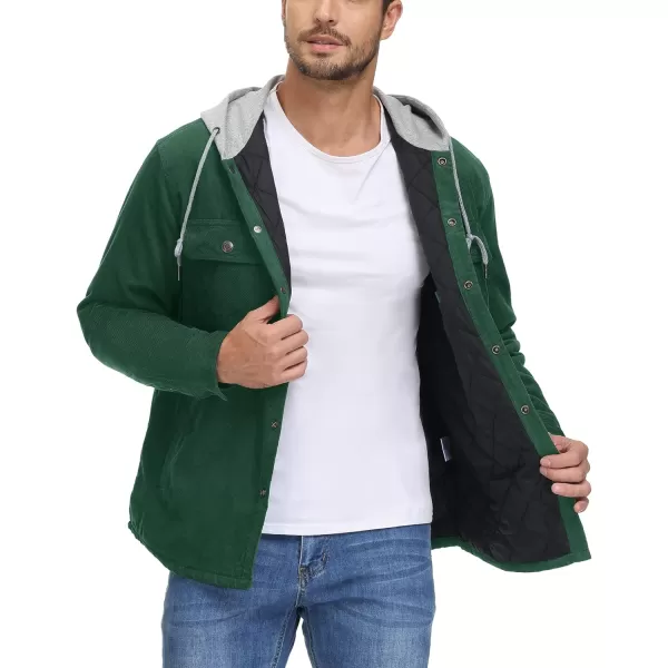 MAGNIVIT Mens Sherpa Fleece Jacket with Hood Casual Trucker Cargo Jacket Winter Warm Windproof Corduroy Jacket CoatsGreen