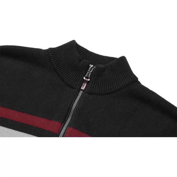 MAGNIVIT Mens Sweater Quarter Zip Striped Pullover Fall Winter Spring Color Block Polo SweatshirtsBlack Light Grey