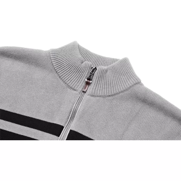 MAGNIVIT Mens Sweater Quarter Zip Striped Pullover Fall Winter Spring Color Block Polo SweatshirtsLight Grey