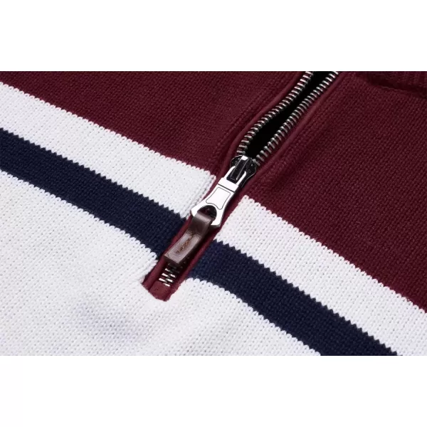 MAGNIVIT Mens Sweater Quarter Zip Striped Pullover Fall Winter Spring Color Block Polo SweatshirtsNavy Wine Red