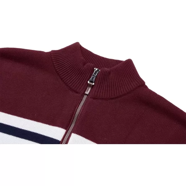 MAGNIVIT Mens Sweater Quarter Zip Striped Pullover Fall Winter Spring Color Block Polo SweatshirtsNavy Wine Red