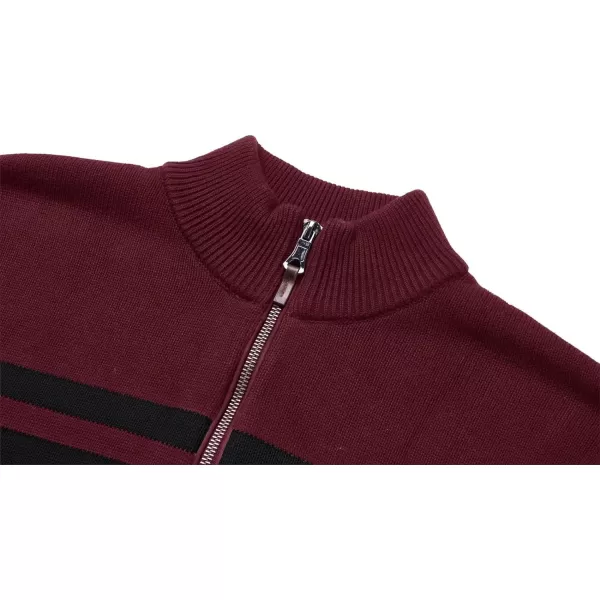 MAGNIVIT Mens Sweater Quarter Zip Striped Pullover Fall Winter Spring Color Block Polo SweatshirtsWine Red