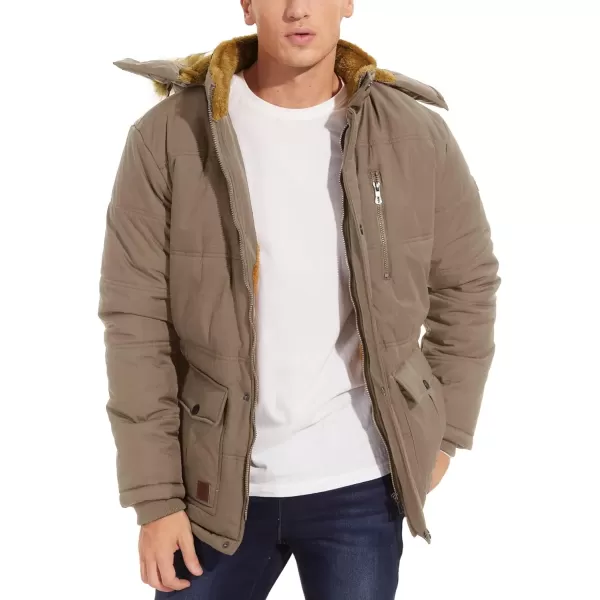 MAGNIVIT Mens Winter Jacket Puffer Coats Thicken Warm Fur Down Parka Jcket with Removable HoodKhaki