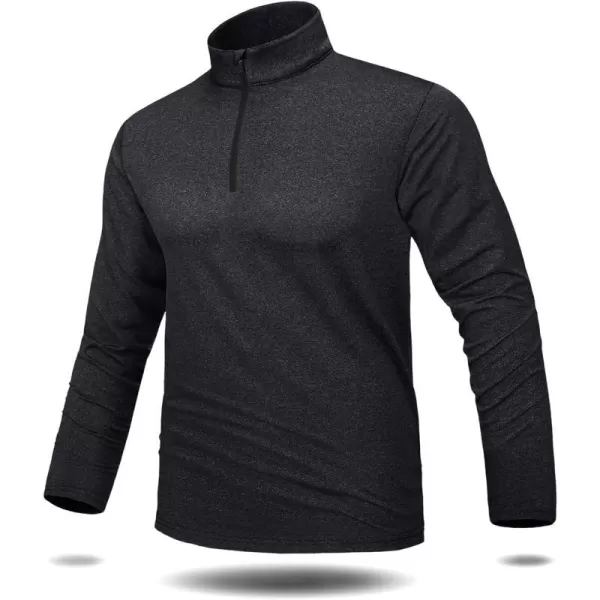 MAGNIVIT Mens 14 Zip Running Shirts Pullover Long Sleeve Fleece Lined Performance Workout Active Shirts Tops Zip UpBlack