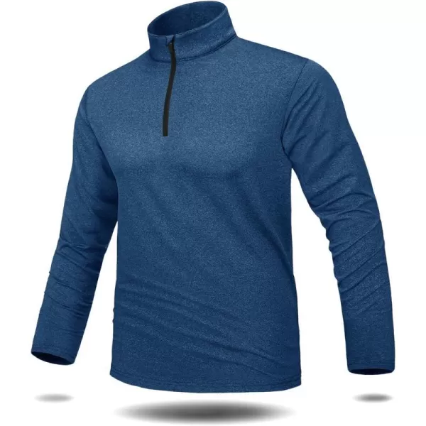 MAGNIVIT Mens 14 Zip Running Shirts Pullover Long Sleeve Fleece Lined Performance Workout Active Shirts Tops Zip UpBlue