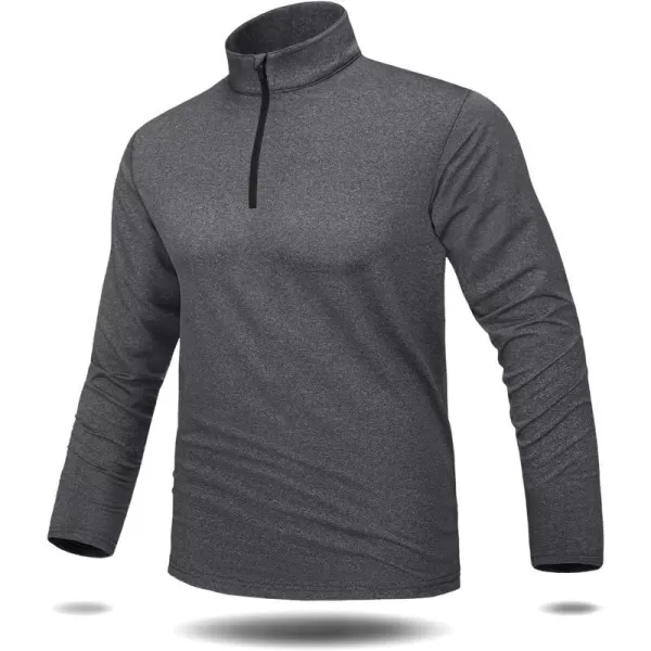 MAGNIVIT Mens 14 Zip Running Shirts Pullover Long Sleeve Fleece Lined Performance Workout Active Shirts Tops Zip UpDark Grey