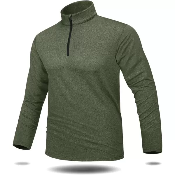 MAGNIVIT Mens 14 Zip Running Shirts Pullover Long Sleeve Fleece Lined Performance Workout Active Shirts Tops Zip UpGreen