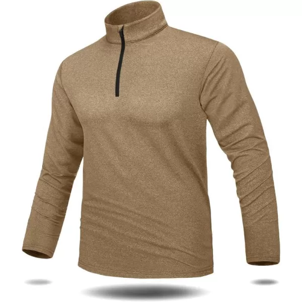 MAGNIVIT Mens 14 Zip Running Shirts Pullover Long Sleeve Fleece Lined Performance Workout Active Shirts Tops Zip UpKhaki