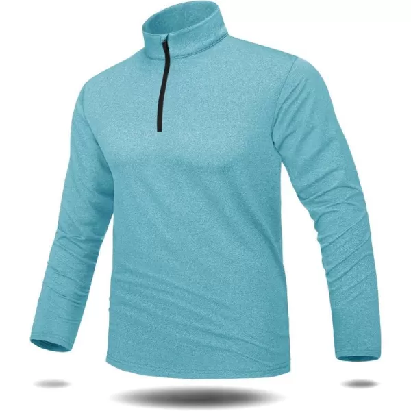 MAGNIVIT Mens 14 Zip Running Shirts Pullover Long Sleeve Fleece Lined Performance Workout Active Shirts Tops Zip UpLake Blue