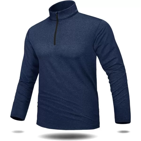 MAGNIVIT Mens 14 Zip Running Shirts Pullover Long Sleeve Fleece Lined Performance Workout Active Shirts Tops Zip UpNavy Blue