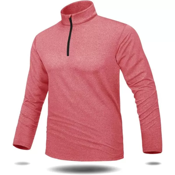 MAGNIVIT Mens 14 Zip Running Shirts Pullover Long Sleeve Fleece Lined Performance Workout Active Shirts Tops Zip UpPeach Red