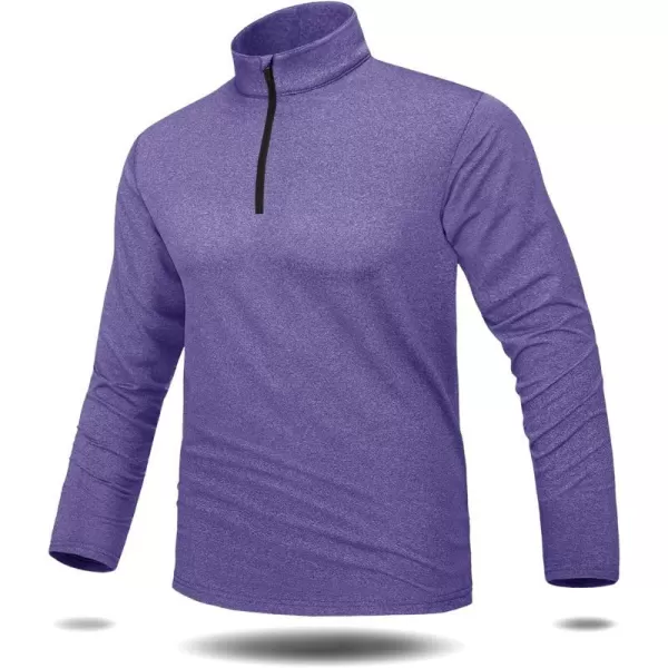 MAGNIVIT Mens 14 Zip Running Shirts Pullover Long Sleeve Fleece Lined Performance Workout Active Shirts Tops Zip UpPurple