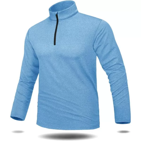 MAGNIVIT Mens 14 Zip Running Shirts Pullover Long Sleeve Fleece Lined Performance Workout Active Shirts Tops Zip UpSky Blue