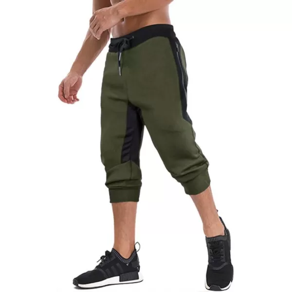 MAGNIVIT Mens 34 Jogger Capri Pants Workout Gym Below Knee Shorts Zipper PocketsArmy Green 2