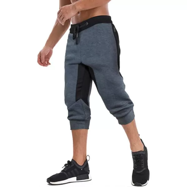 MAGNIVIT Mens 34 Jogger Capri Pants Workout Gym Below Knee Shorts Zipper PocketsDark Grey 2