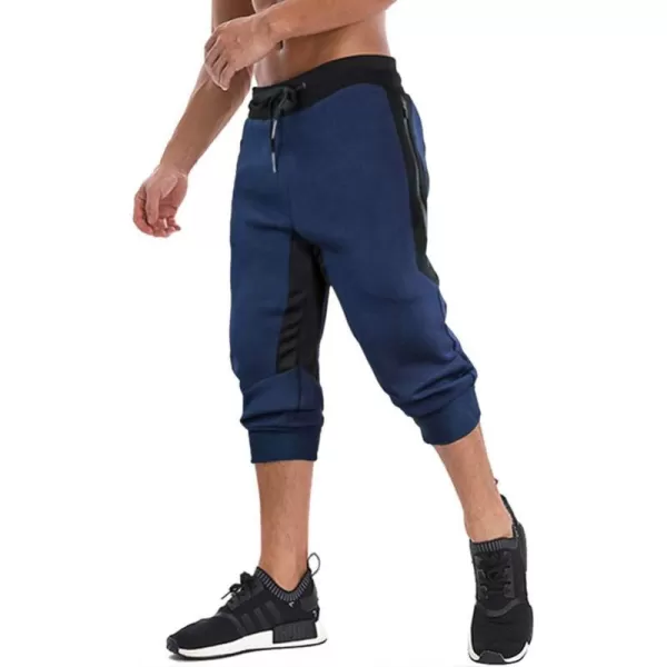 MAGNIVIT Mens 34 Jogger Capri Pants Workout Gym Below Knee Shorts Zipper PocketsNavy Blue 2